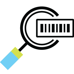 Barcode and RFID tracking icon with magnifying glass and scanner symbol