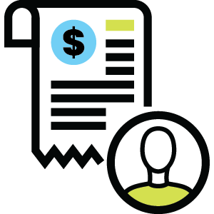 Client billing invoice icon with dollar sign and user profile symbol