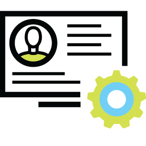 Computer screen icon with user profile and settings gear symbol