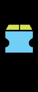 Black figure icon wearing blue apron with yellow stripe for order processing