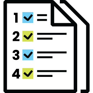 Checklist icon with four numbered items and green checkmarks