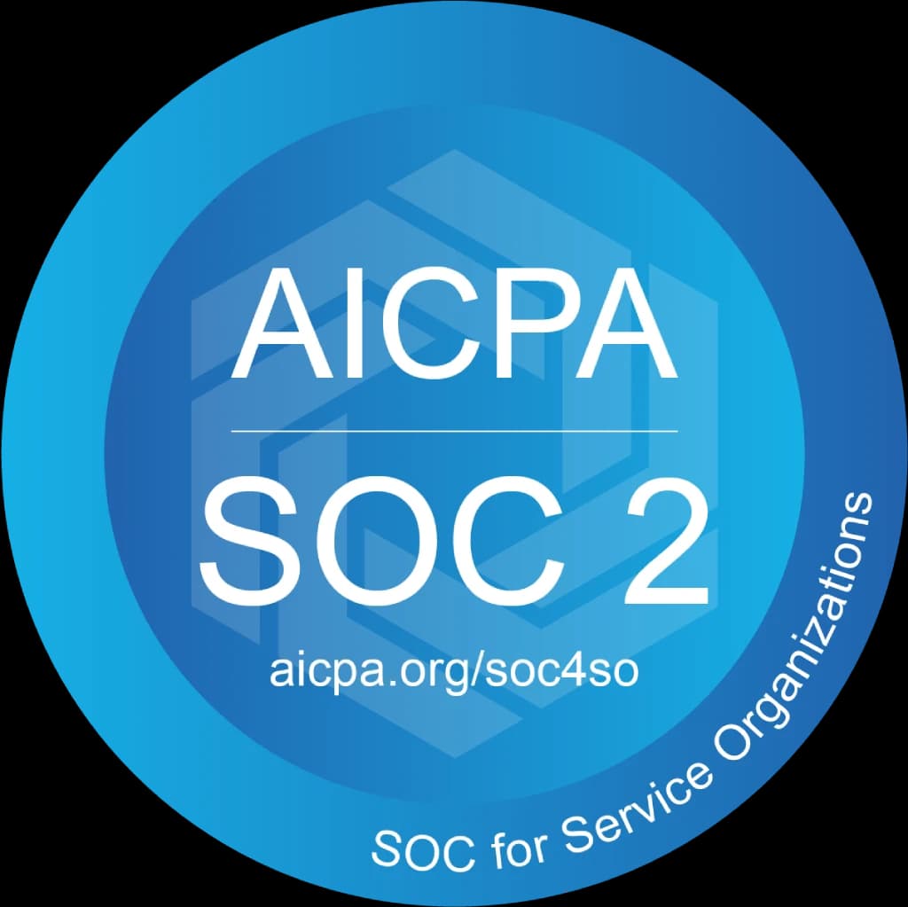 AICPA SOC 2 compliance certification logo for service organizations in blue circular design