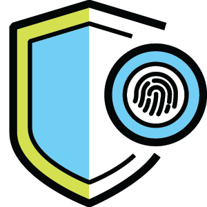 Security shield icon with fingerprint scanner for digital protection and authentication