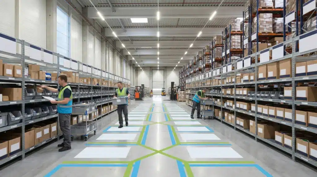Warehouse picking aisle, 3pl logistics, 3pl wms software