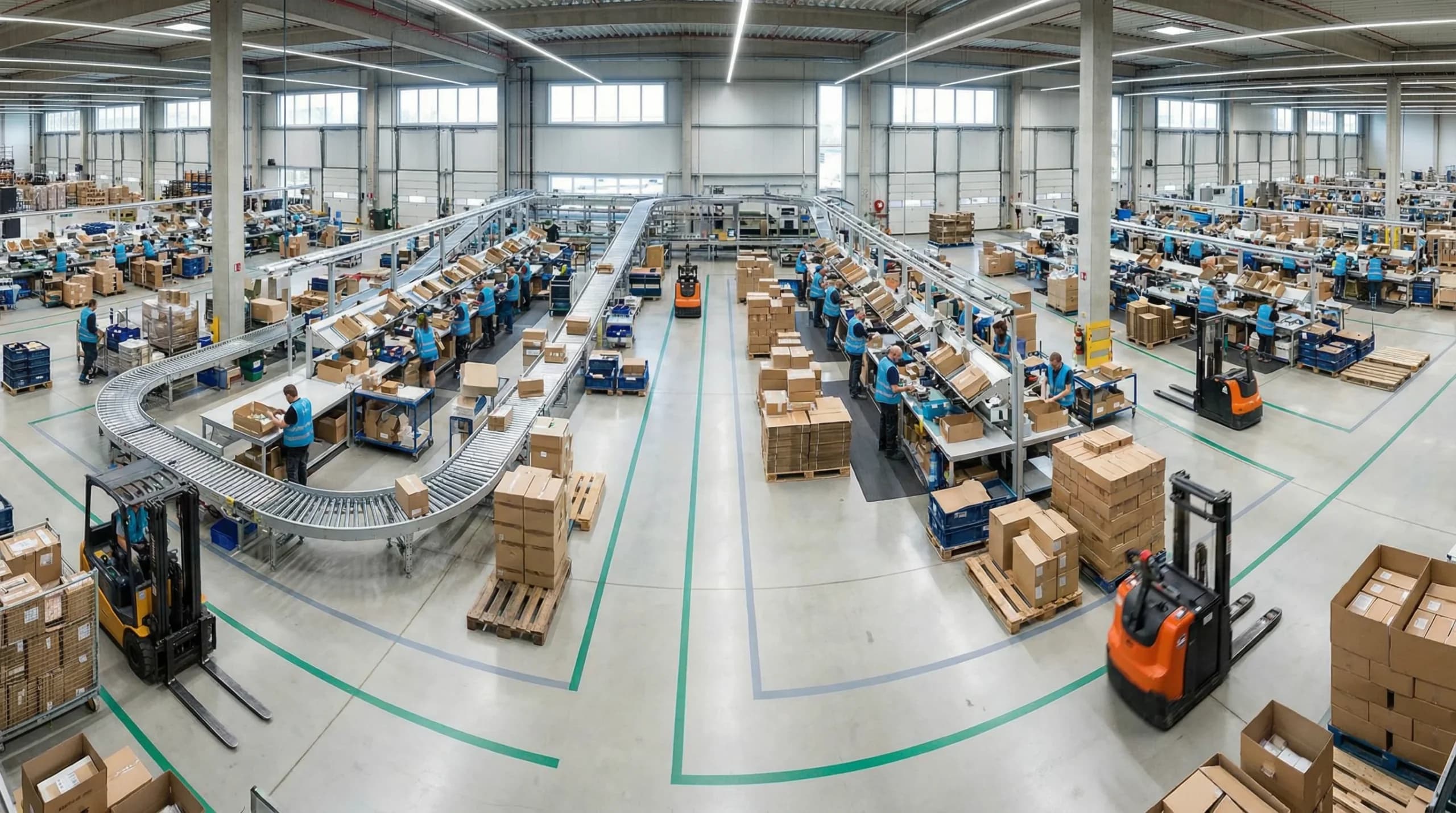 Wide shot of distribution center operations