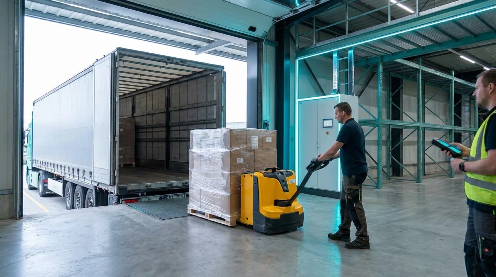 unloading a pallet from a truck at the loading dock