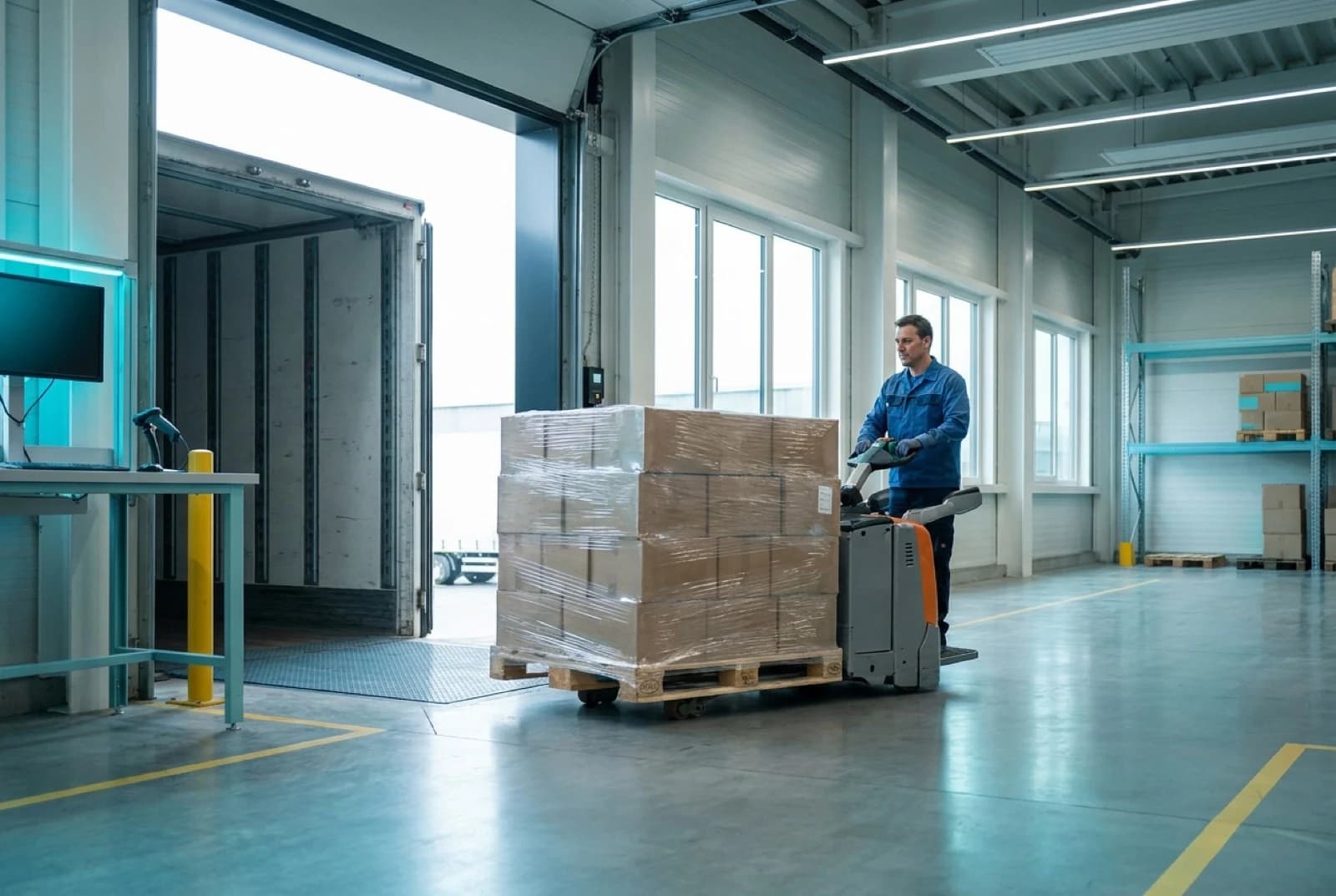 unloading a pallet from a truck at the loading dock