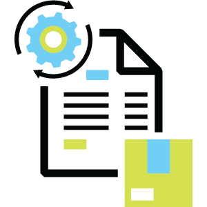 Order processing workflow icon with gear, document, and checklist elements