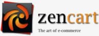 ZenCart e-commerce platform logo with orange swirl icon and tagline