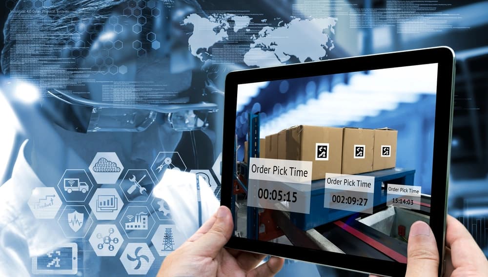 looking at a tablet showing order pick time