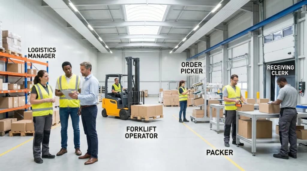 different warehouse worker job descriptions illustration