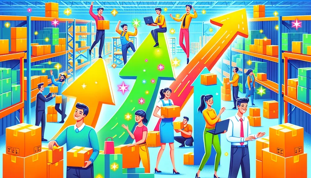 illustration depicting increased productivity and engagement from warehouse gamification