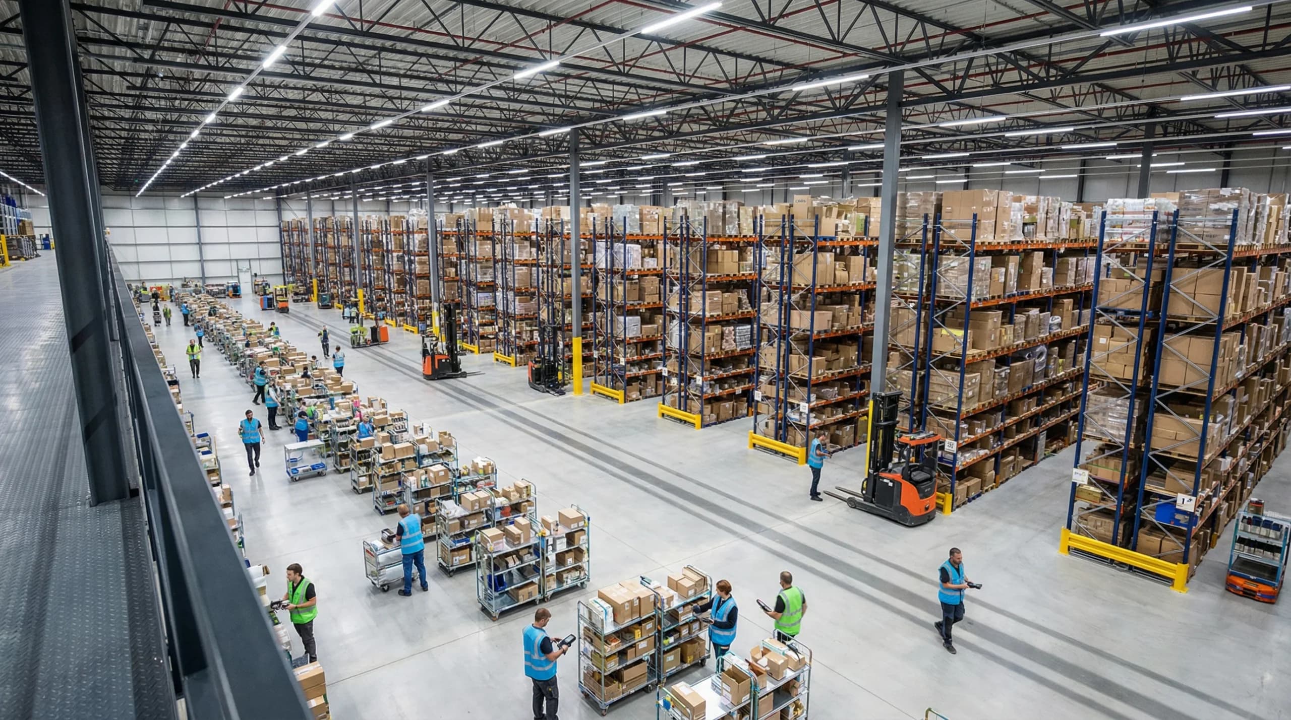Wide shot of distribution center operations