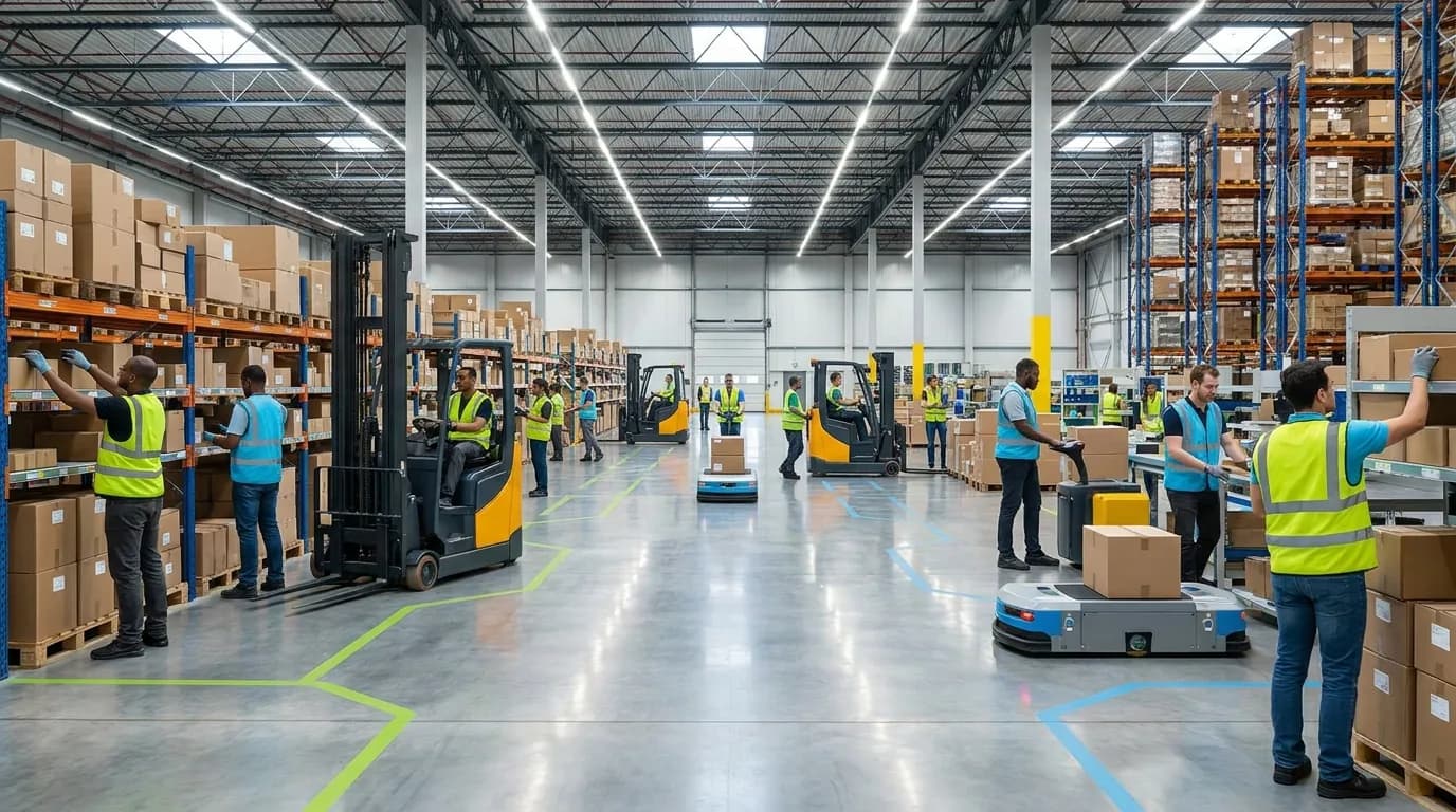 Warehouse interior with inventory management