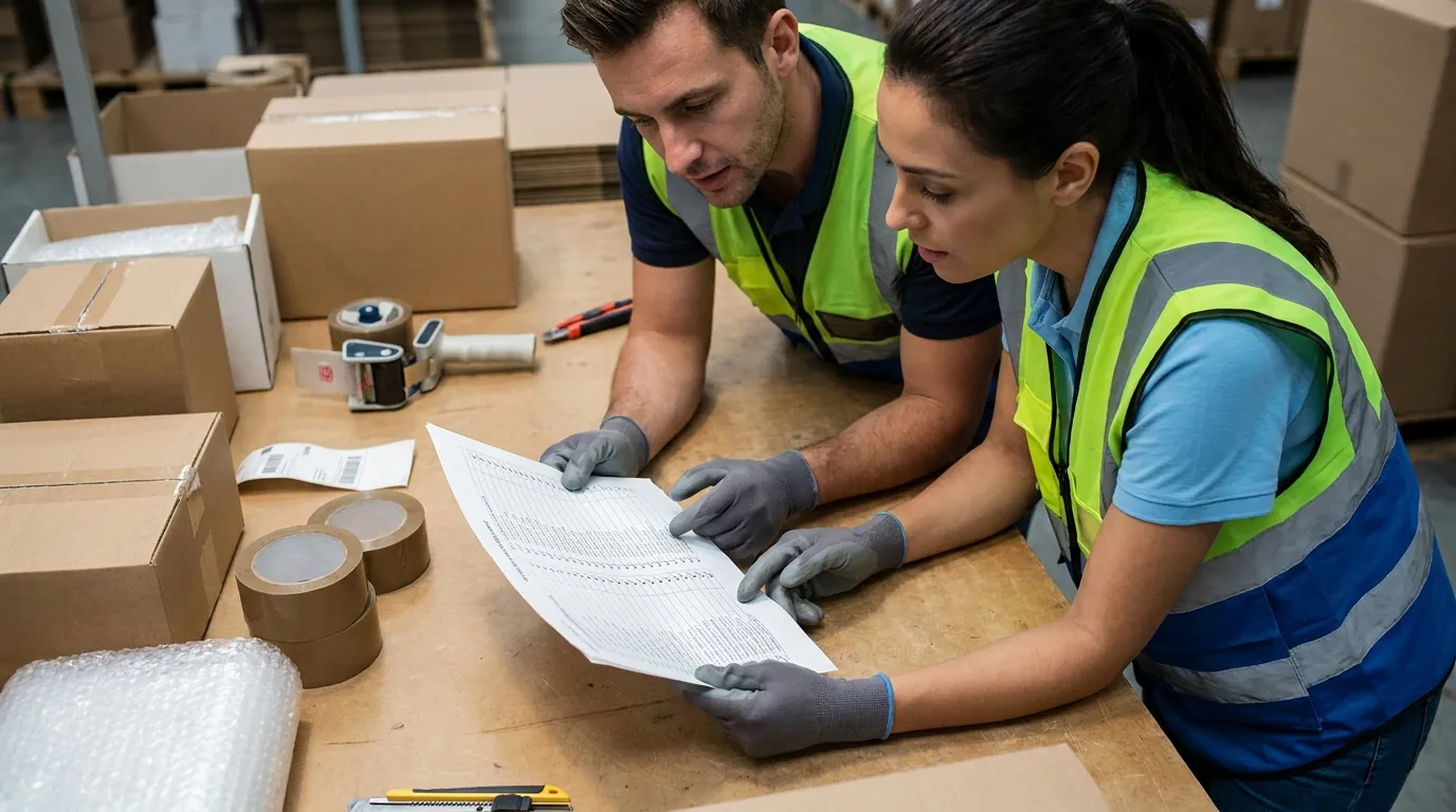 Warehouse workers reviewing pick list
