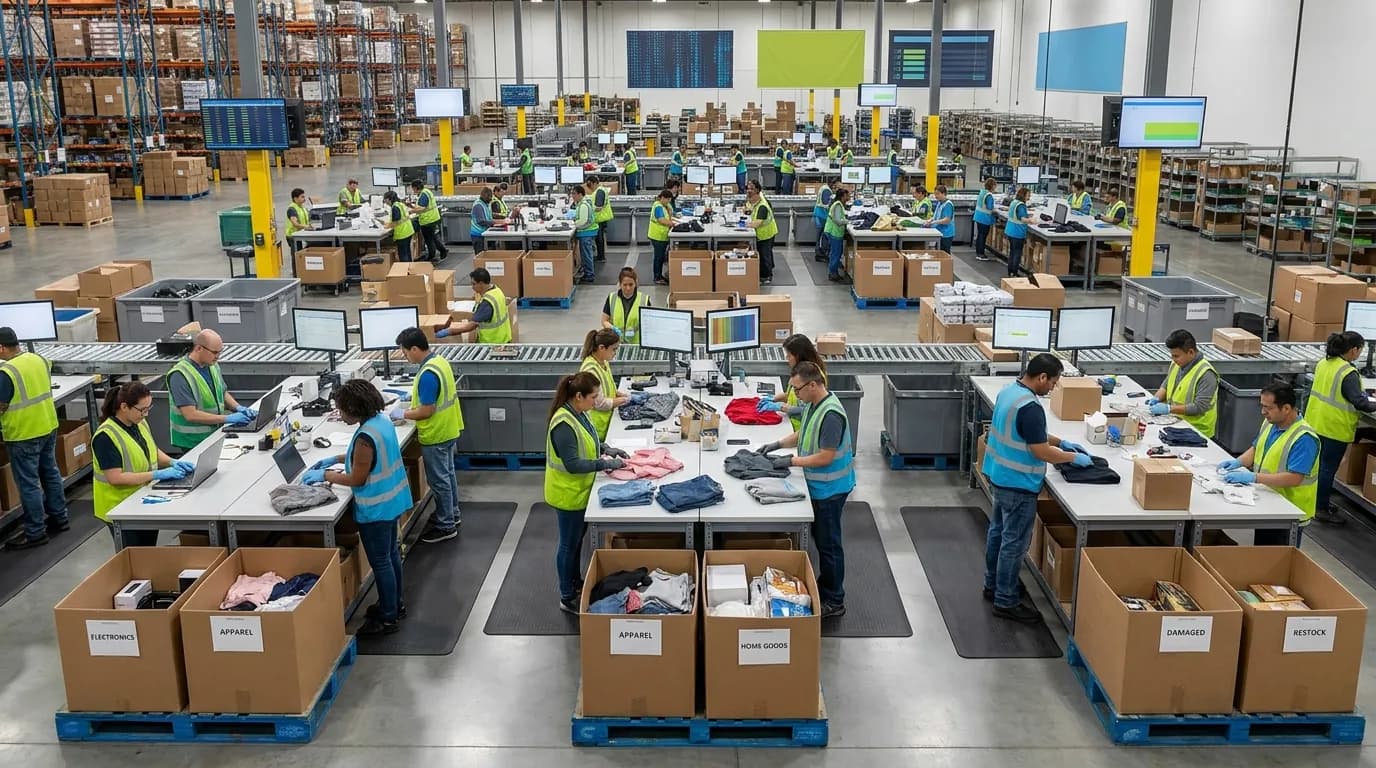 Wide shot of returns processing area