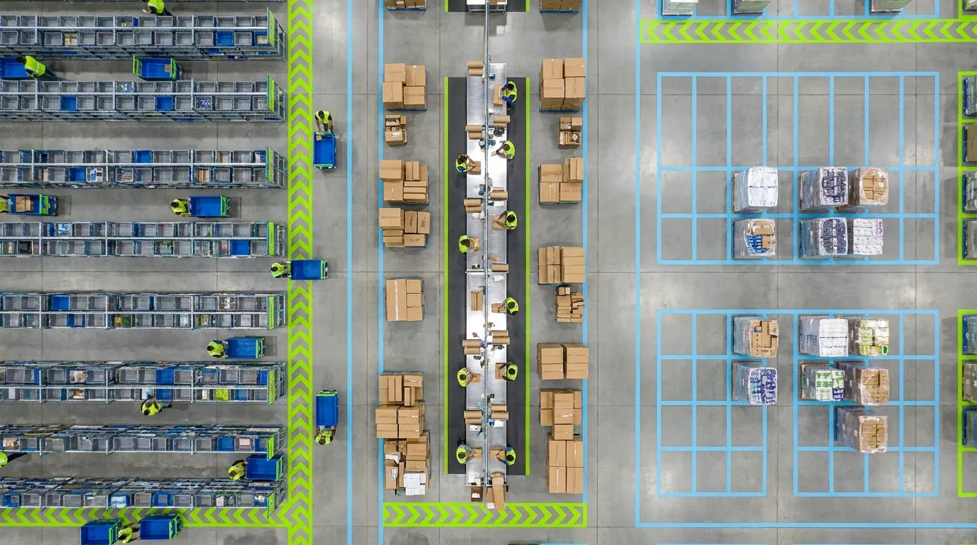 Aerial view of pick, pack, and ship area