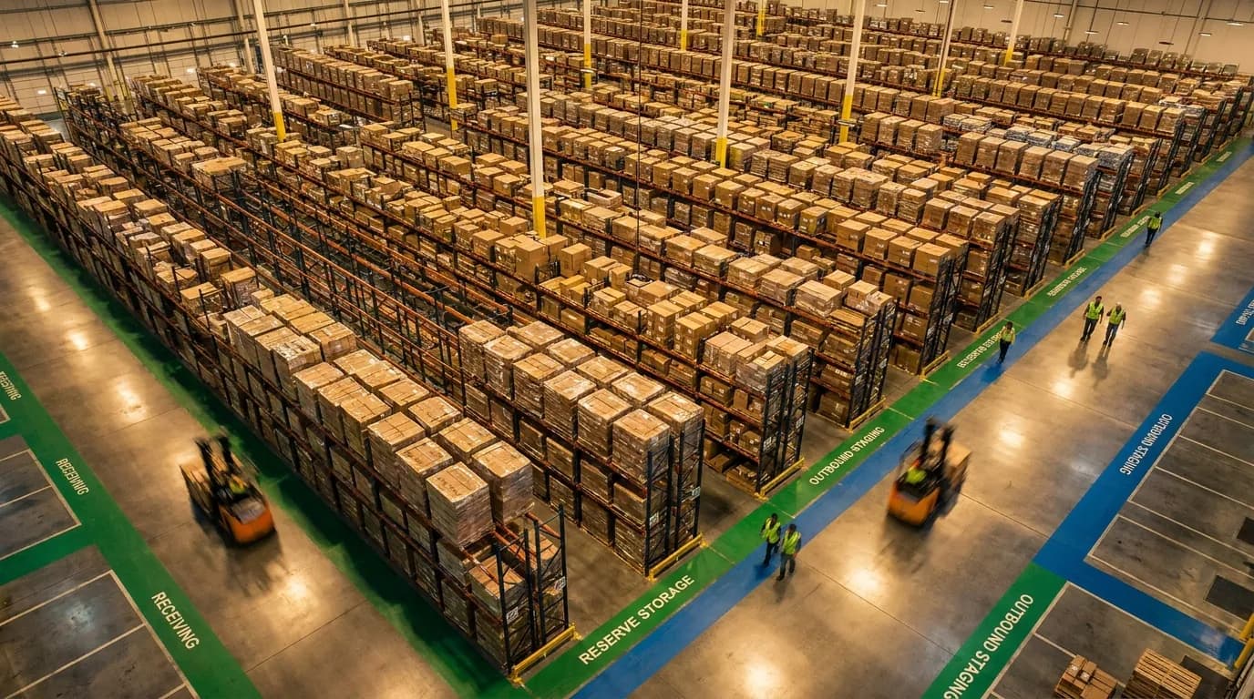 Warehouse aisles illustrating what is the safety stock