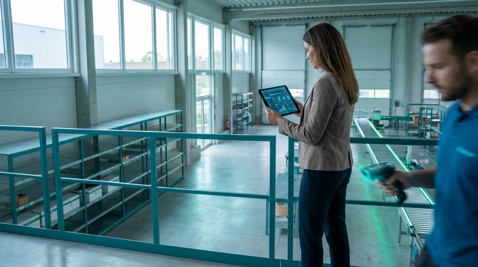 Business professional analyzing inventory and warehouse management data on digital financial dashboard