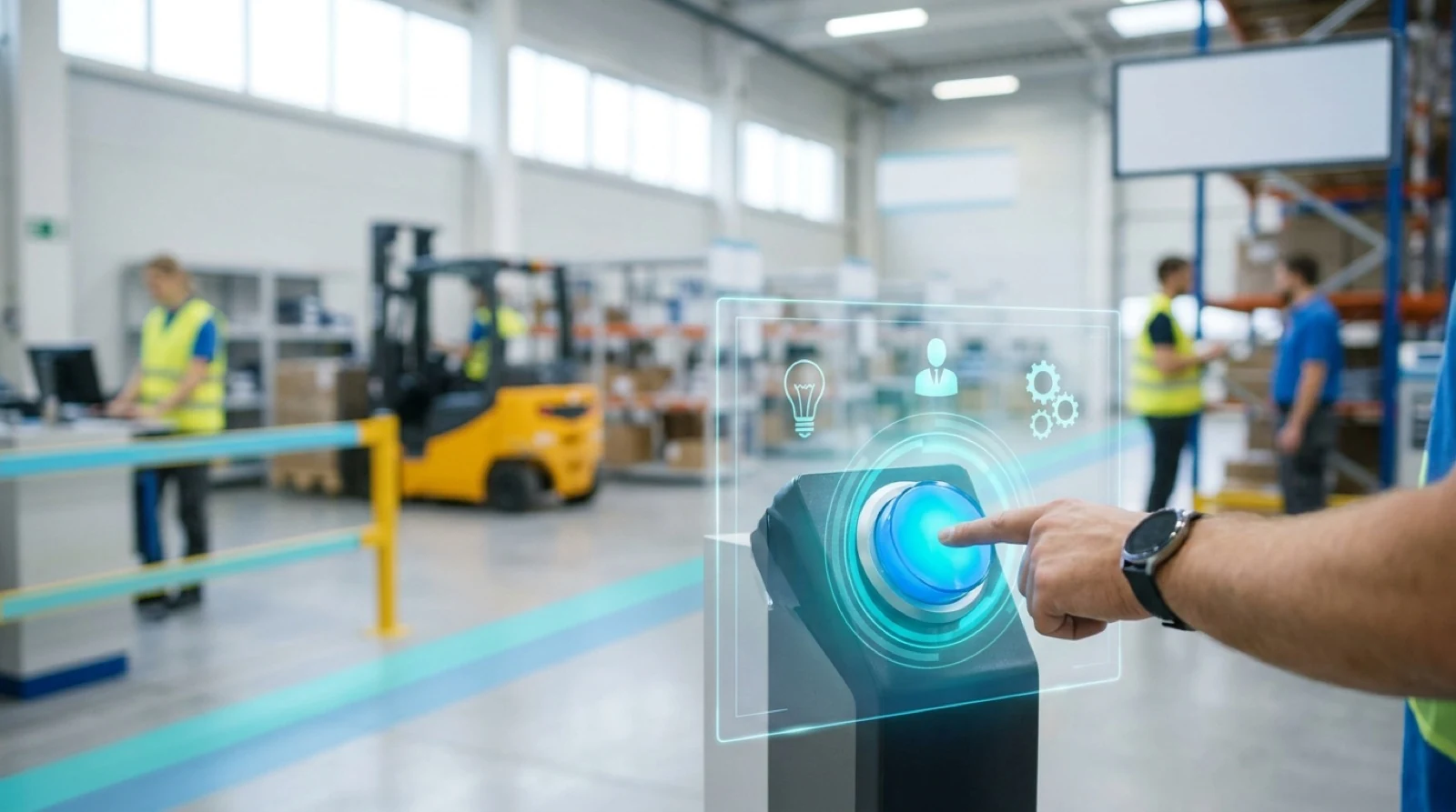 pushing an ROI button with icons surrounding lightbulb, person, and gears