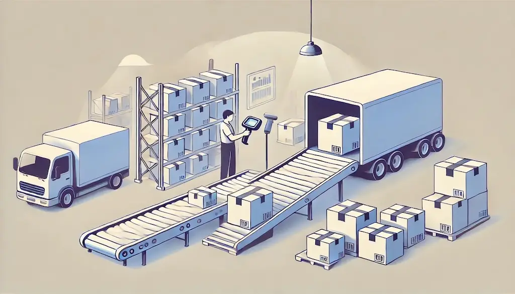 illustration of warehouse receiving inventory process