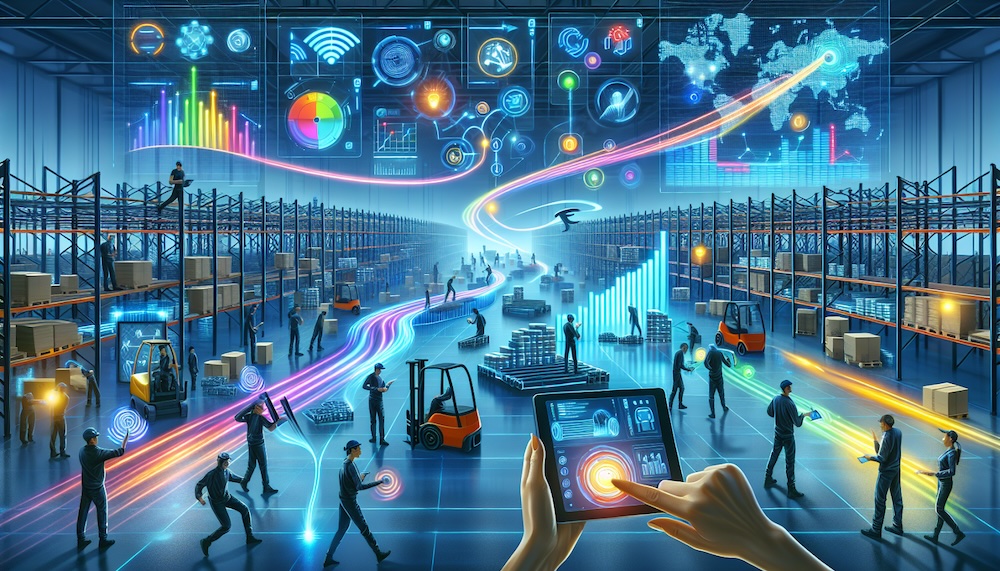 illustration depicting the integration of warehouse gamification technology