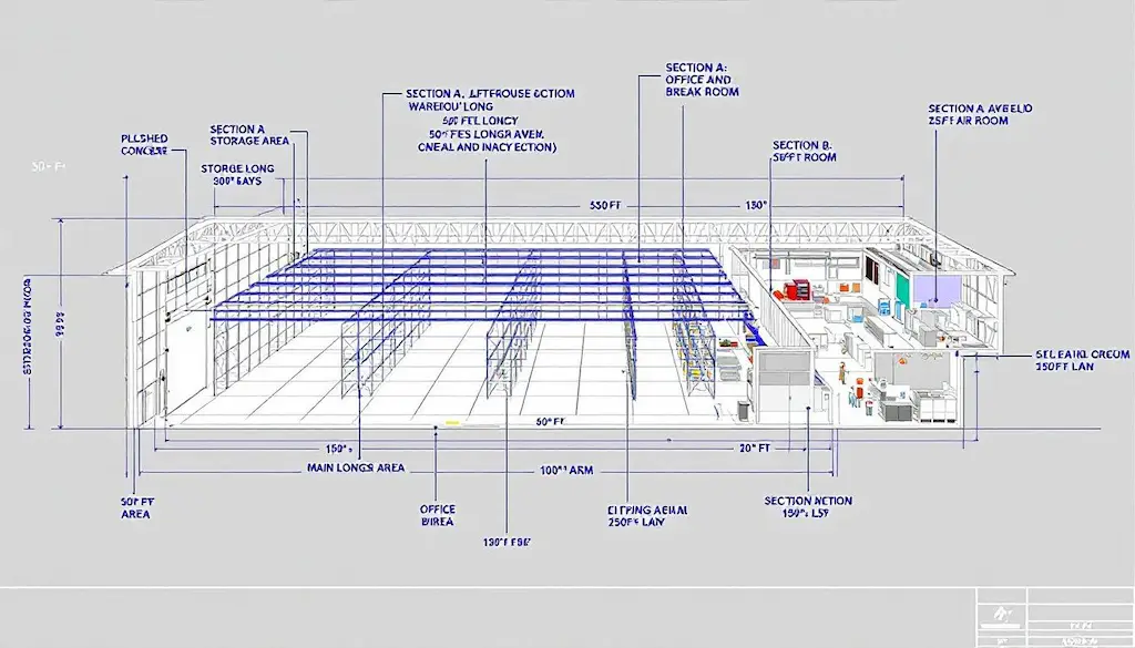 warehouse size dimensions illustration