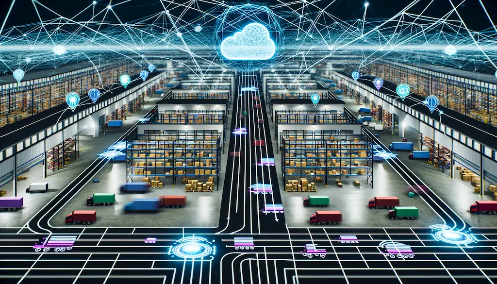 cloud-based inventory management system warehouse illustration