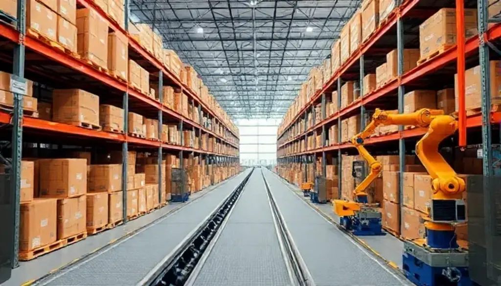 robotic arms in a large warehouse