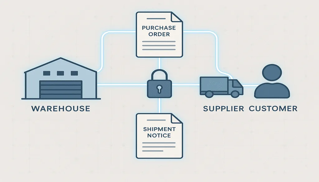Warehouse digitally connected to suppliers and customers via EDI data exchange.