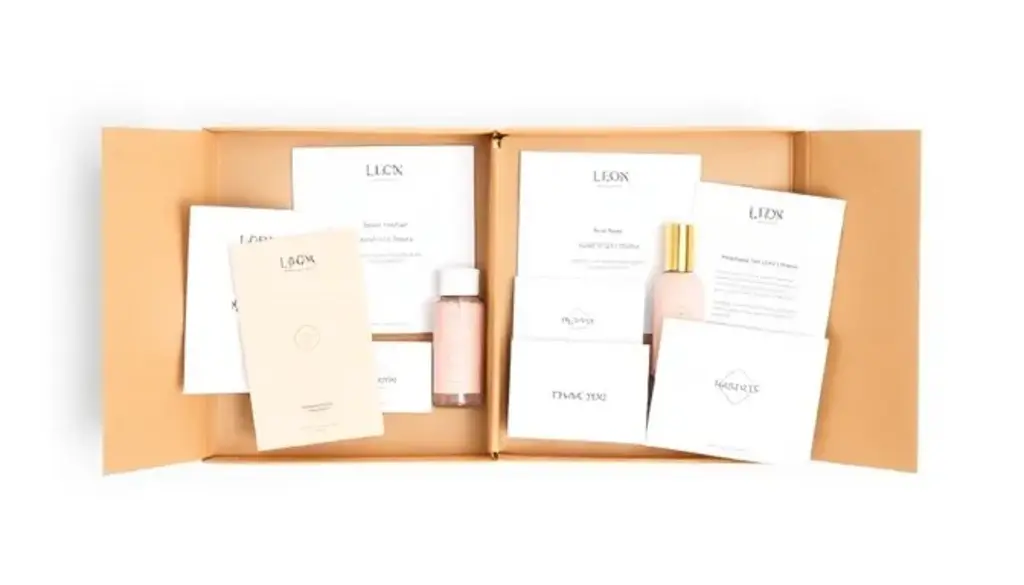 Luxury branded subscription box with beauty products and minimalist packaging design