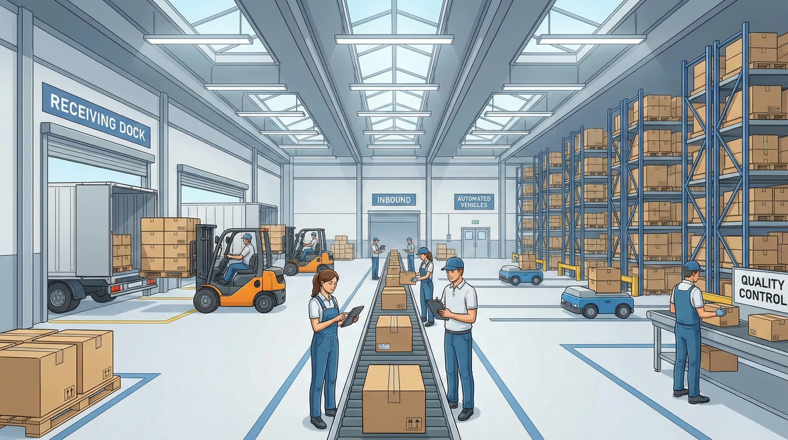 illustration of warehouse receiving inventory process