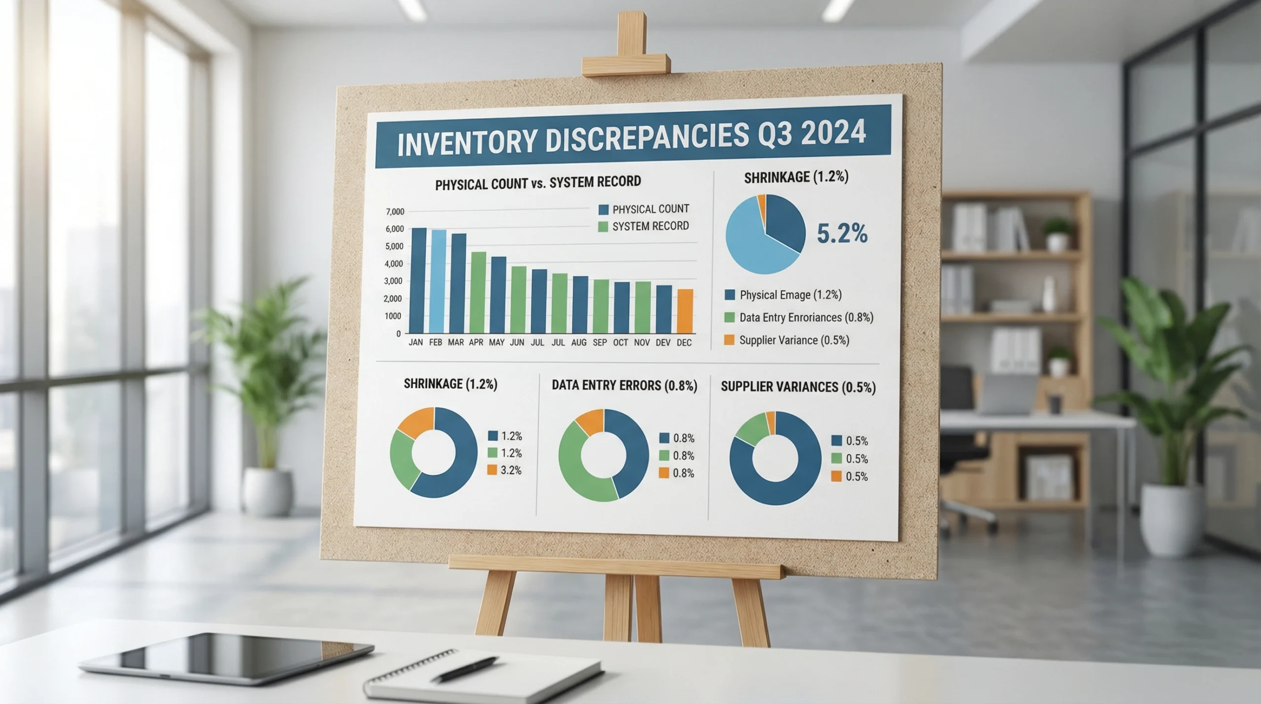 Q3 2024 inventory discrepancy dashboard showing shrinkage, data errors, and supplier variance analytics