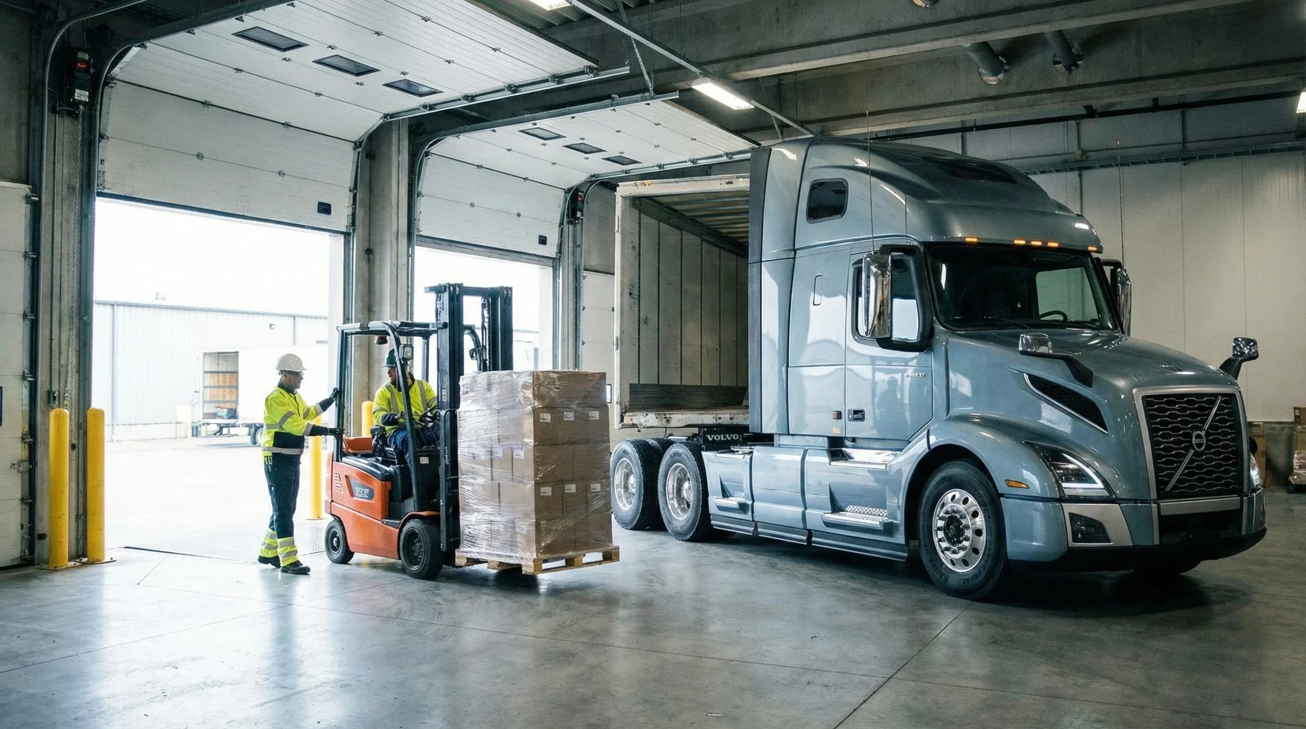 unloading a pallet from a truck at the loading dock
