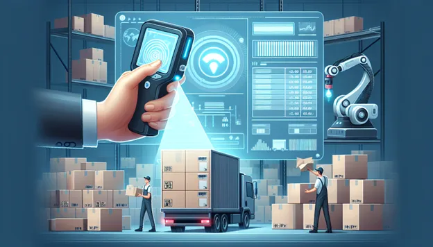 showing a warehouse and technology including scanners, reporting, and robots