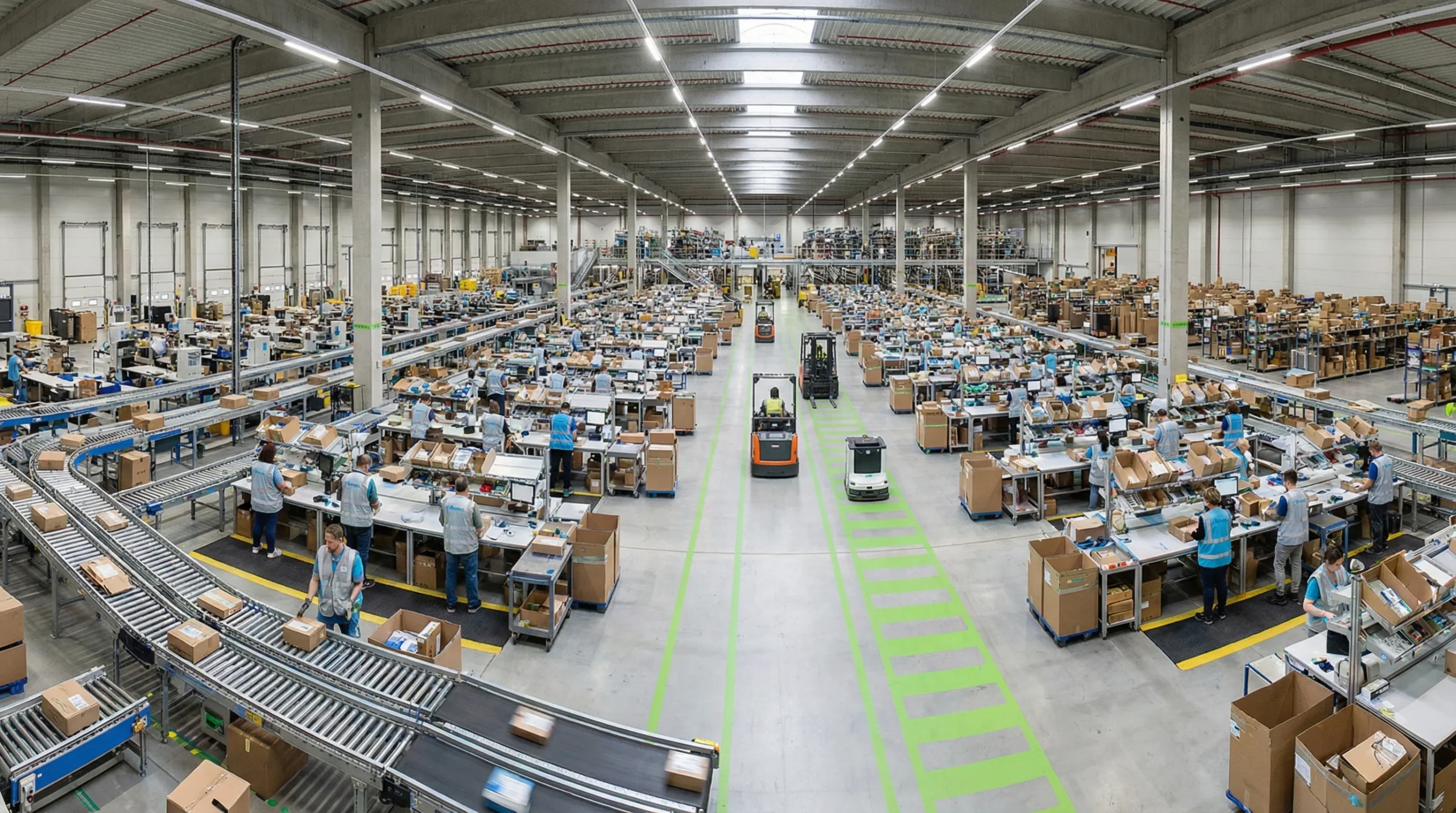 Wide shot of distribution center operations