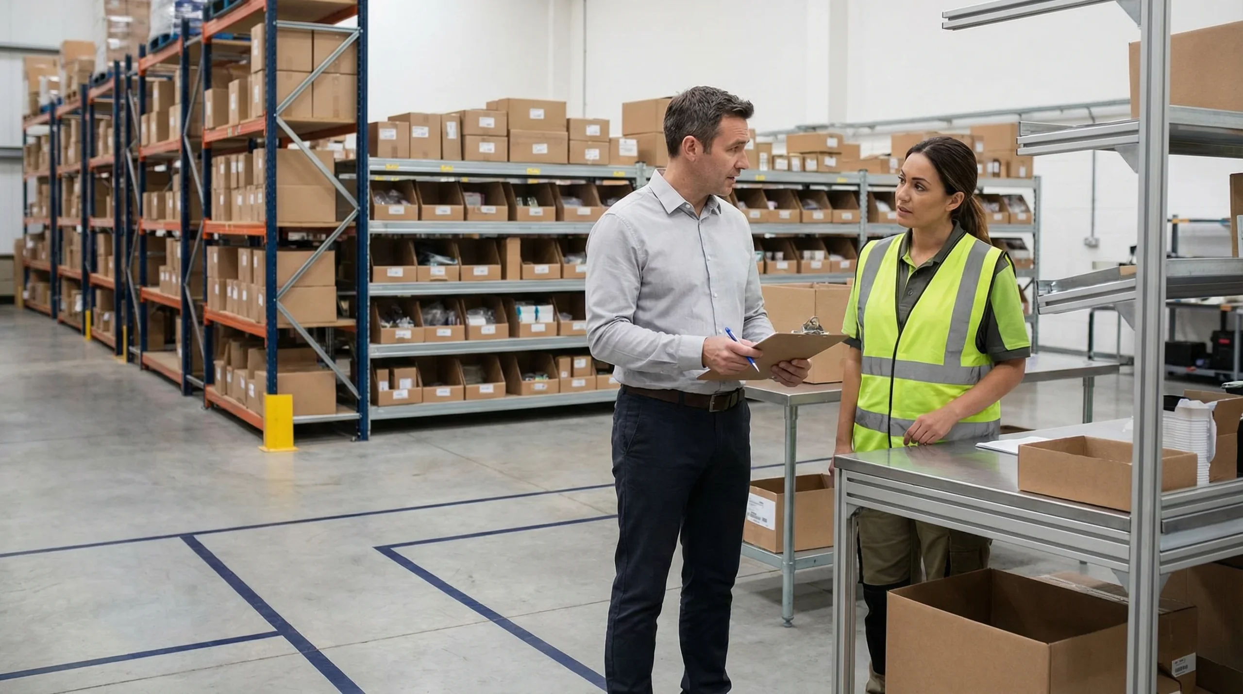 Supervisor and worker at picking station