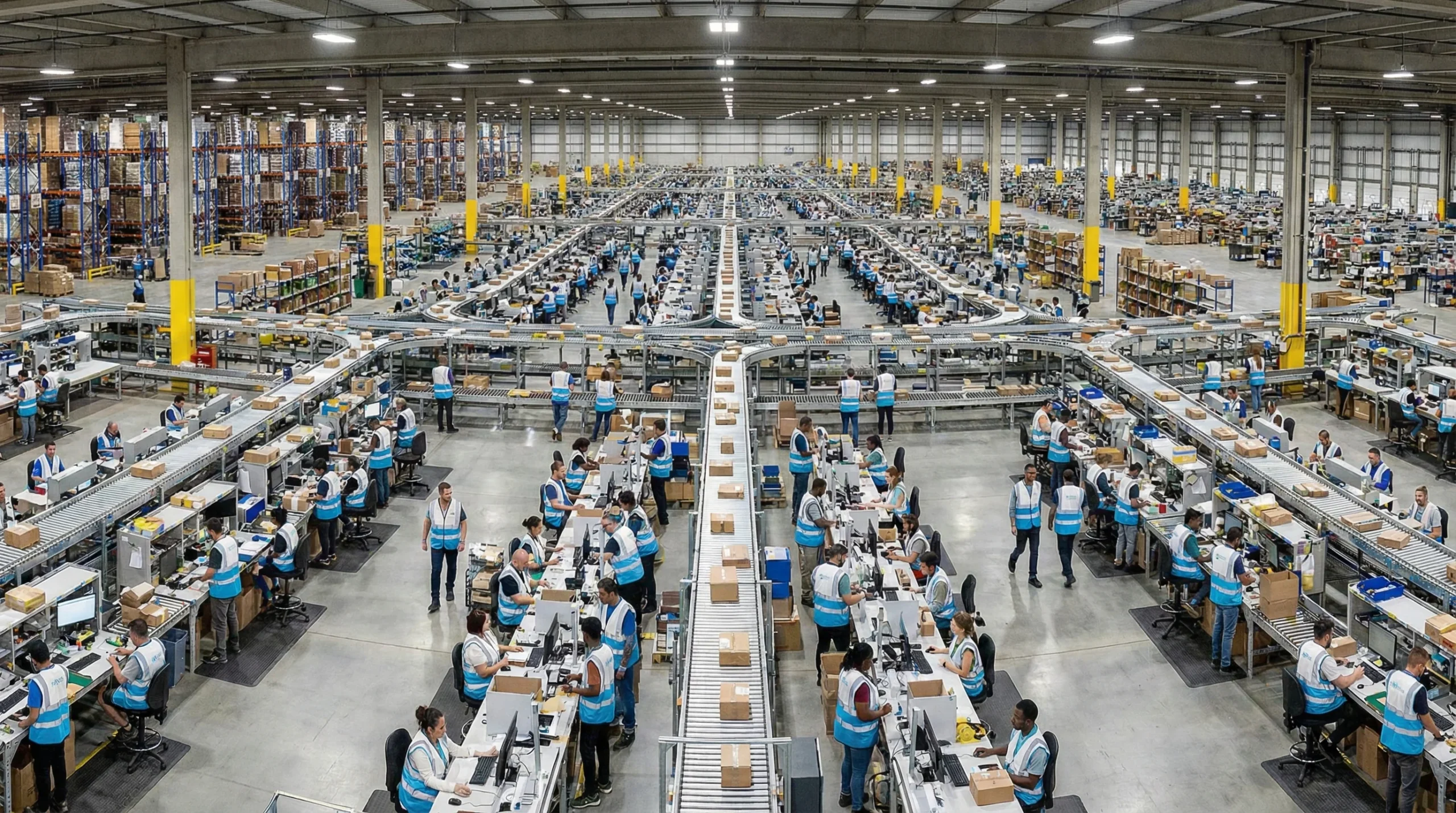 Wide shot of distribution center operations