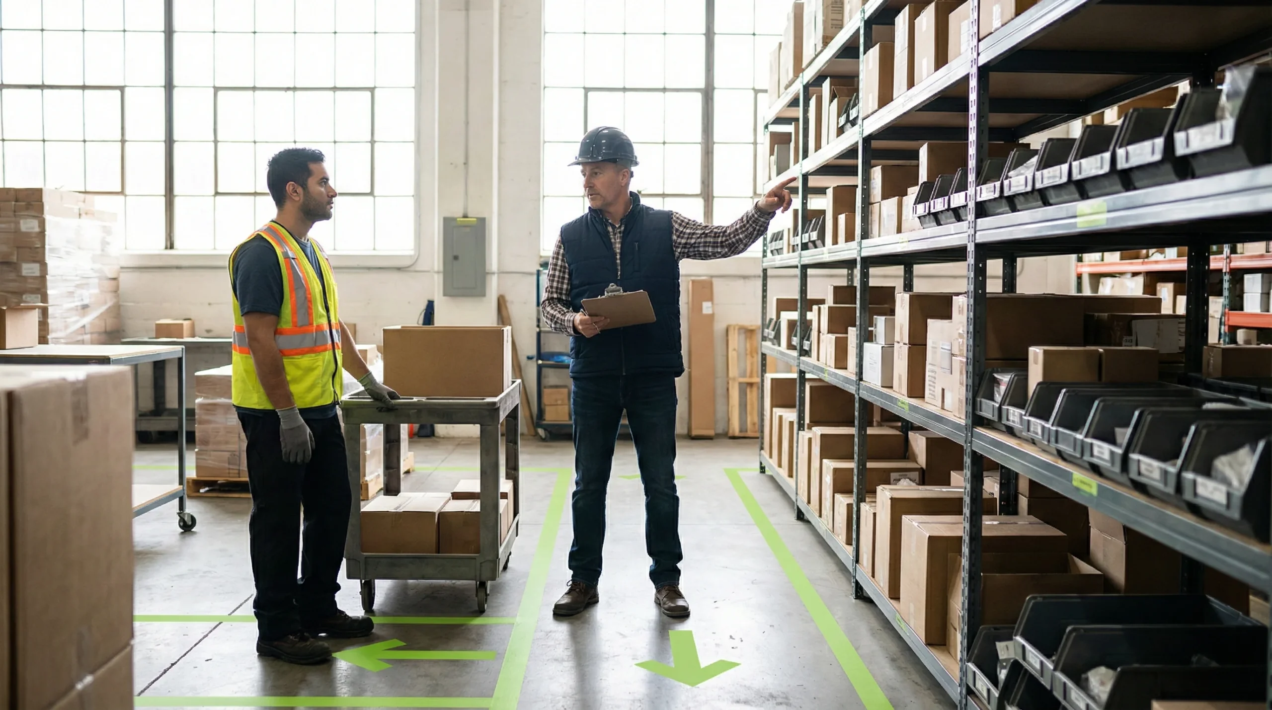 Warehouse supervisor with clipboard