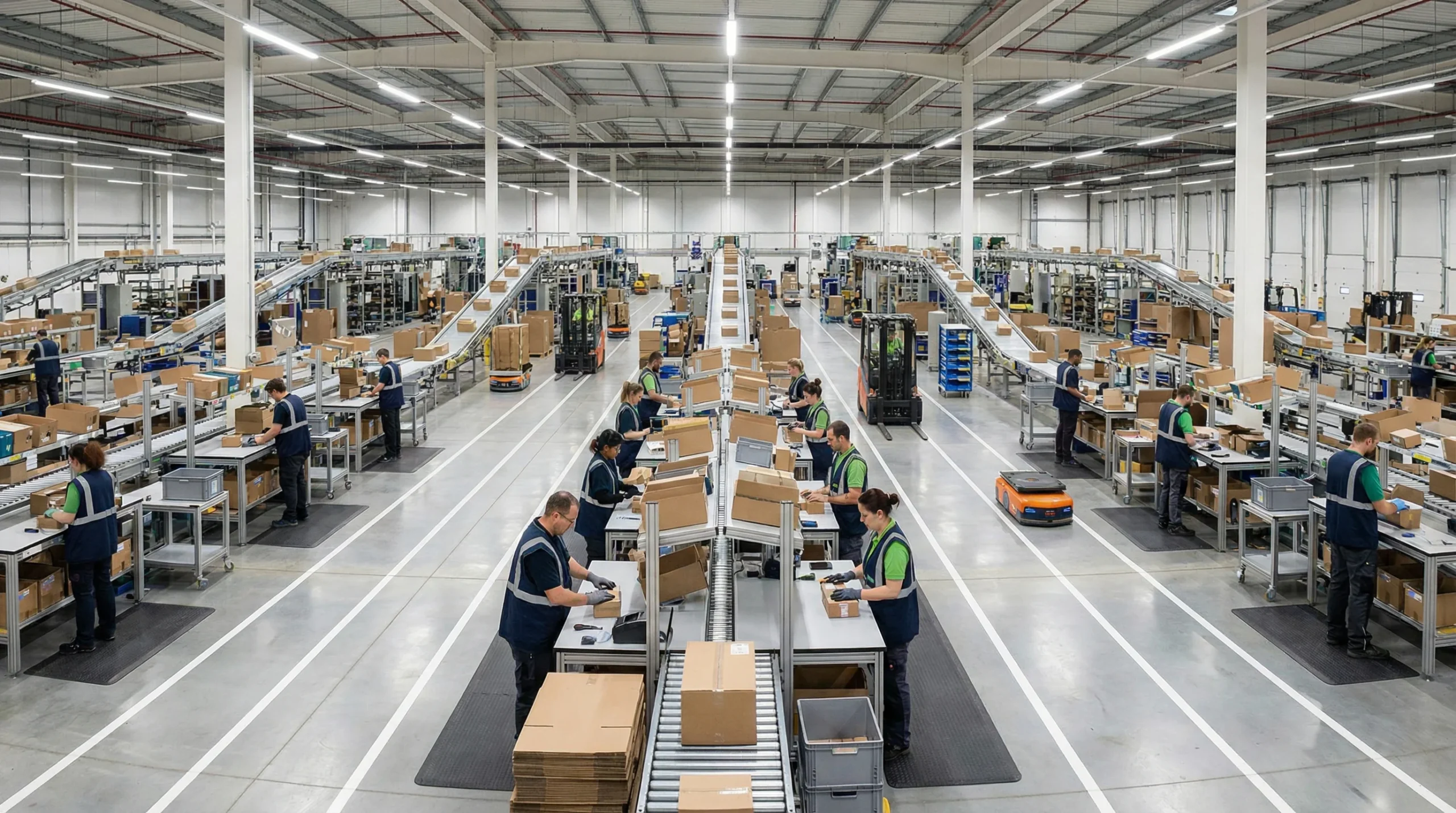 Wide shot of distribution center operations
