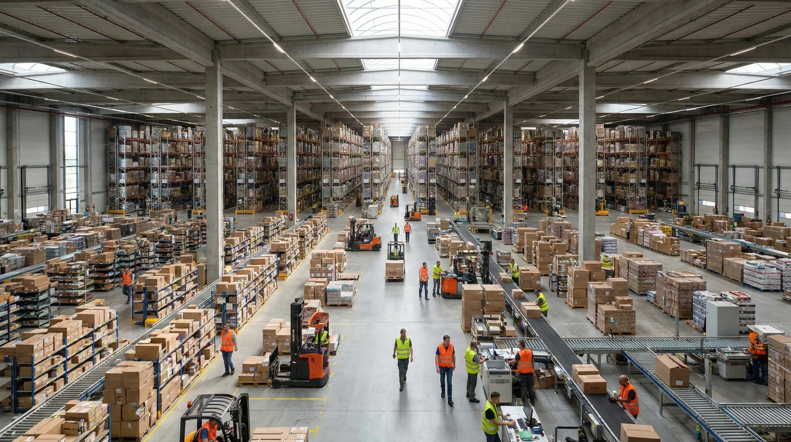 Wide shot of distribution center operations