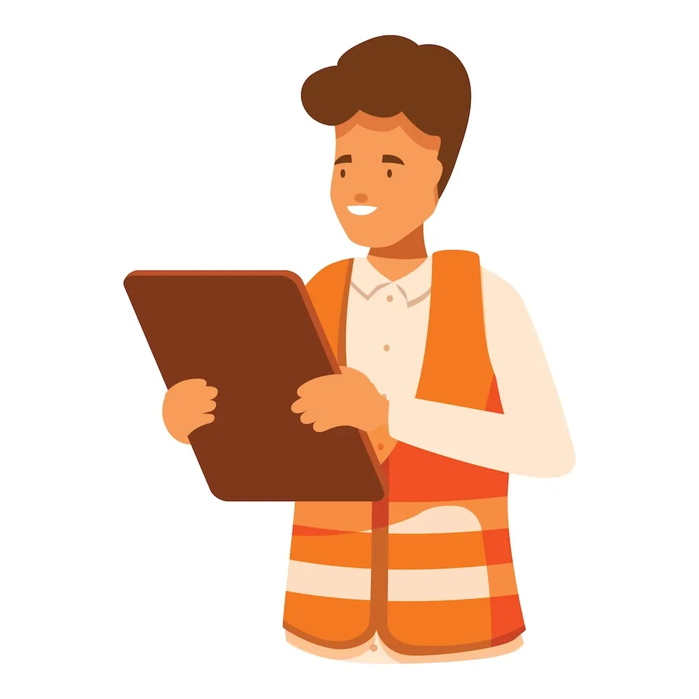 manager reading warehouse safety regulations illustration