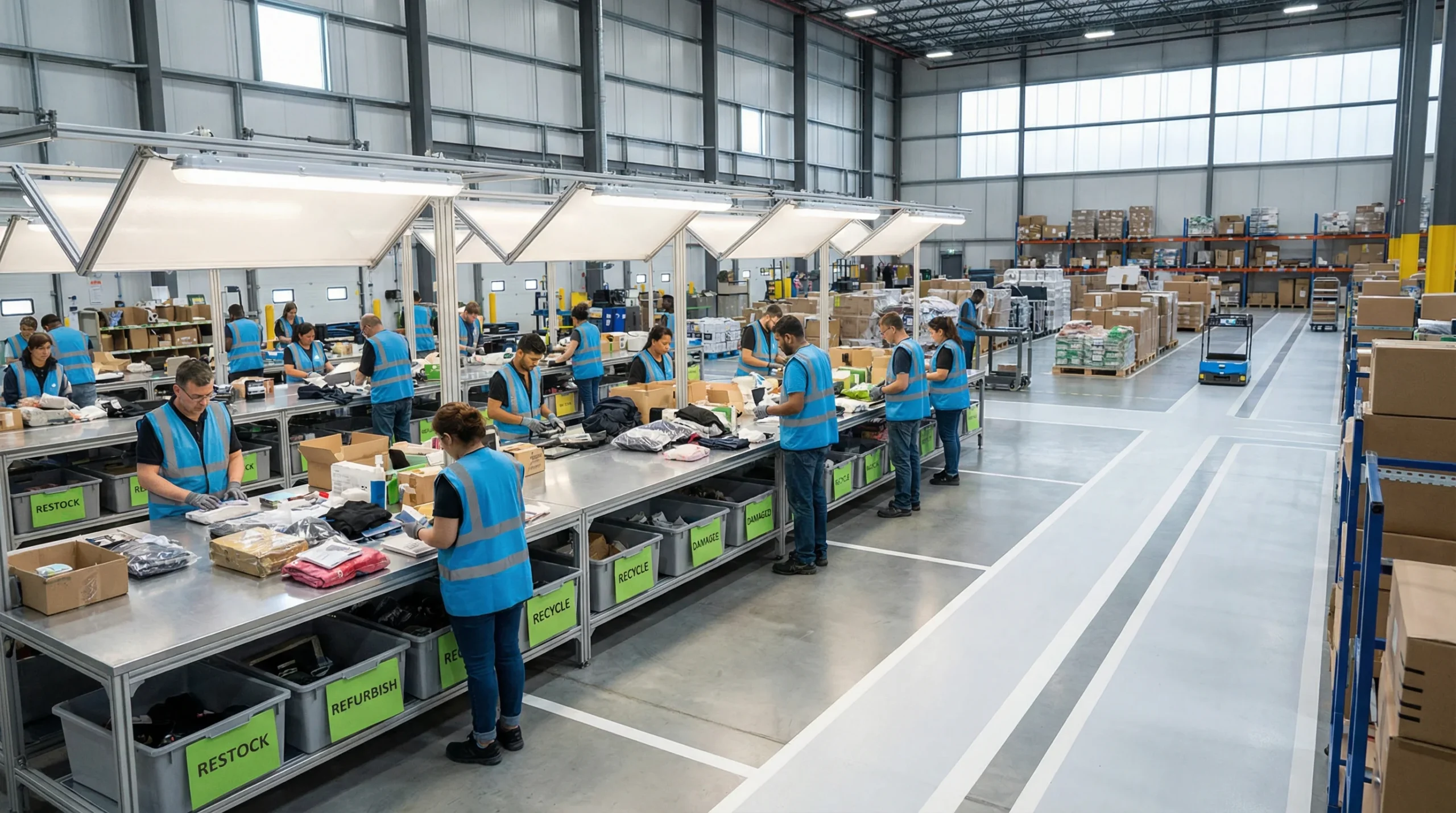 Wide shot of returns processing area