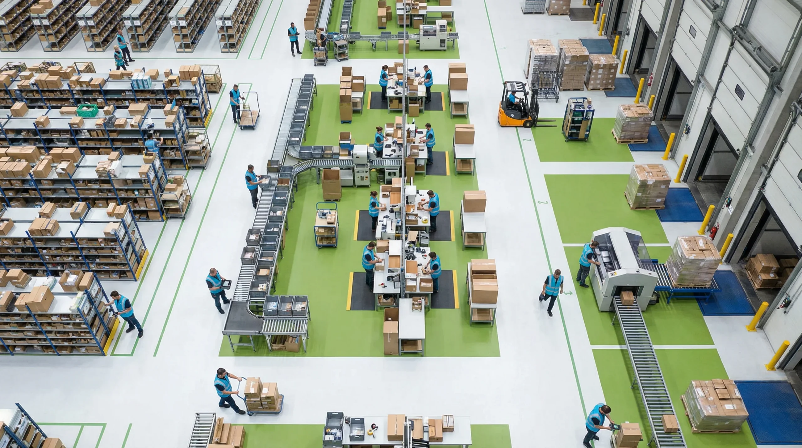 Aerial view of warehouse operations