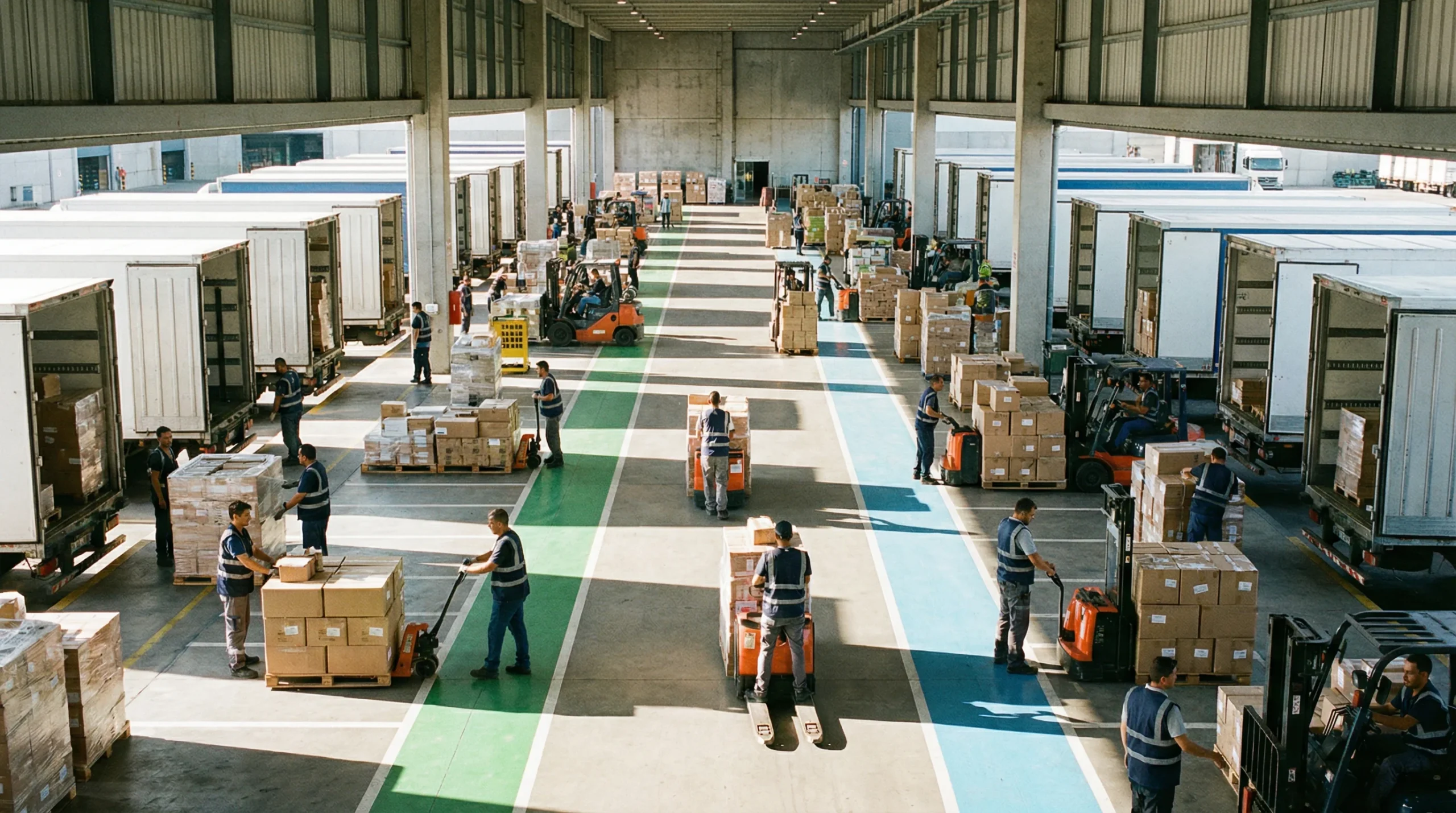 Wide shot of distribution center operations