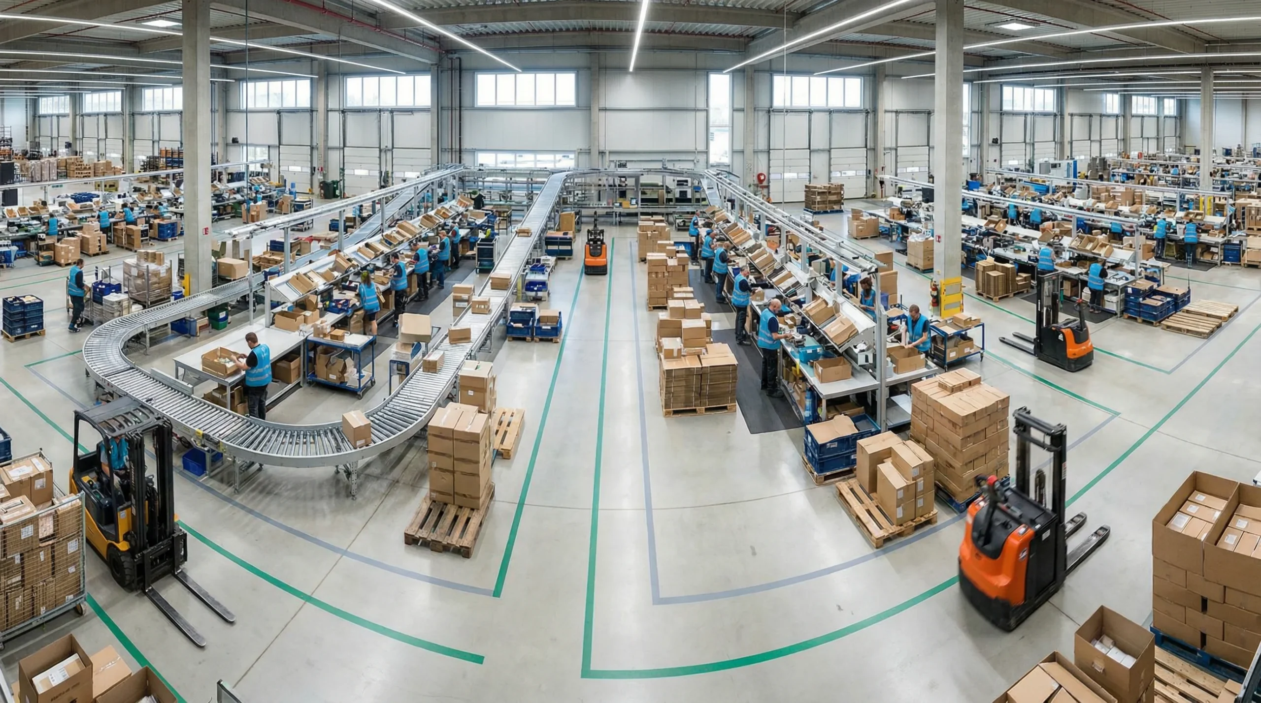 Wide shot of distribution center operations