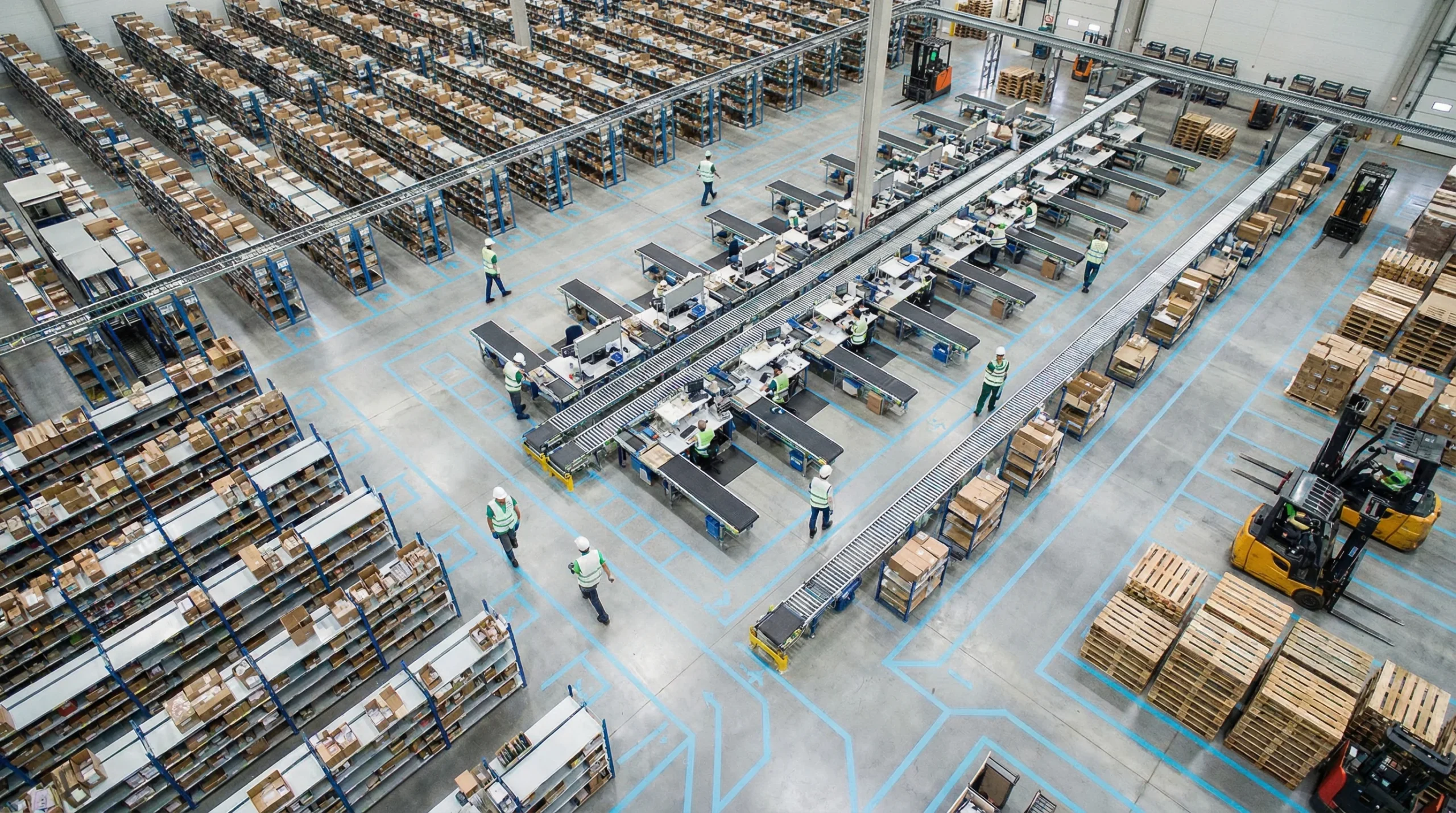 Aerial view of organized warehouse floor